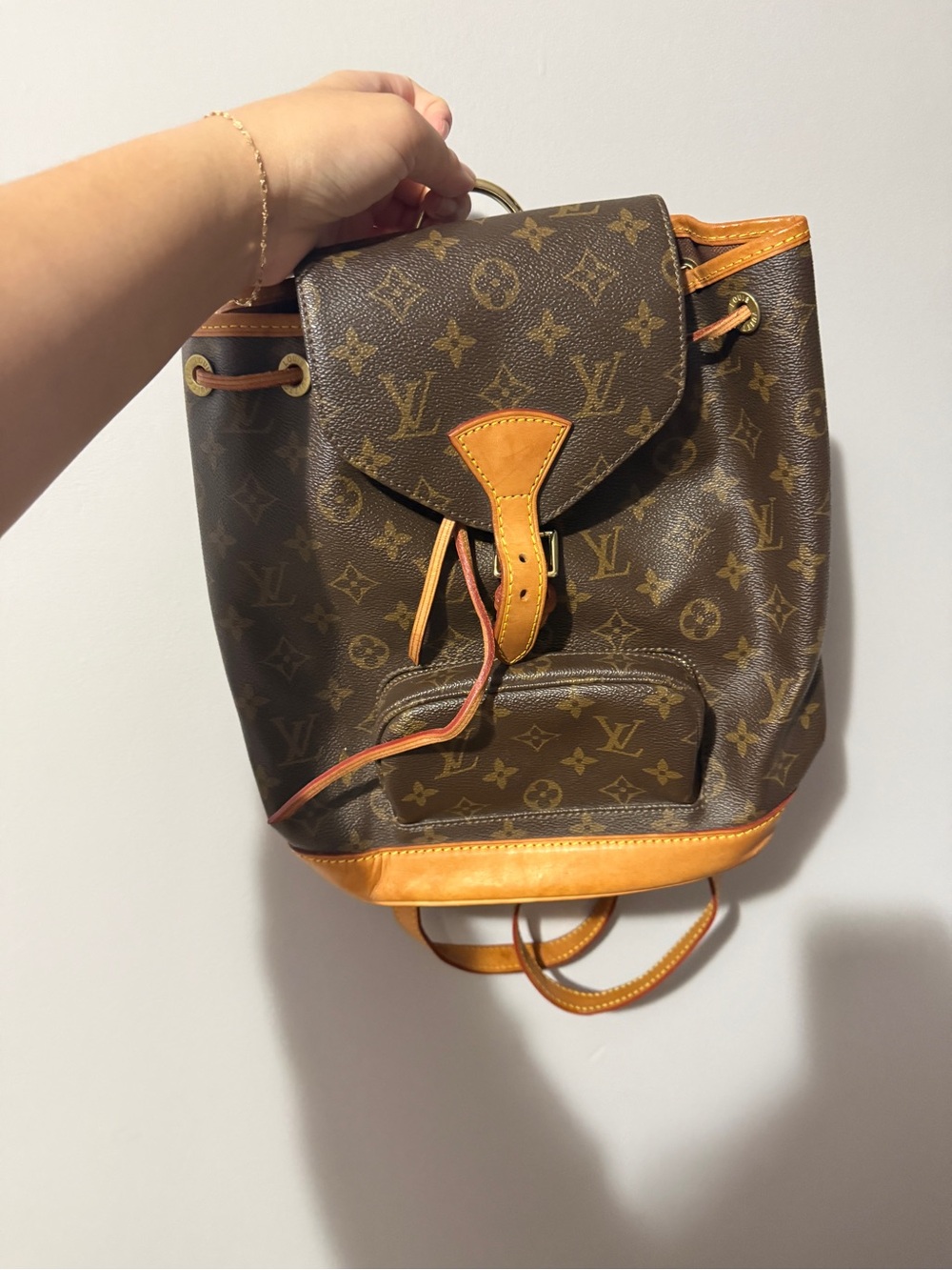 Louis Vuitton Monogram Canvas Backpack with Tan Leather Trim